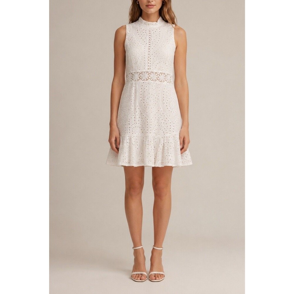 Altar’D State White Eyelet Lace Daisy Mini Dress NWT M Engaged Bridal Retro 60s